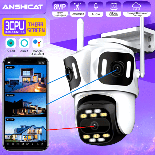 1pc 8MP 3CPU Wireless Security Camera - Image 7